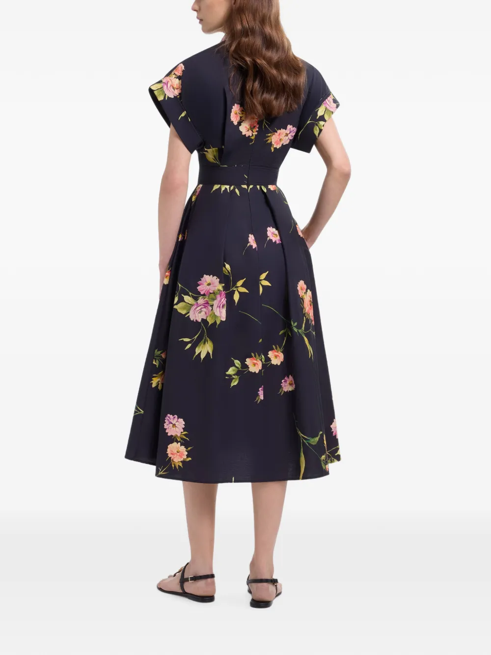 Elie Saab Midi-jurk met bloemenprint Zwart