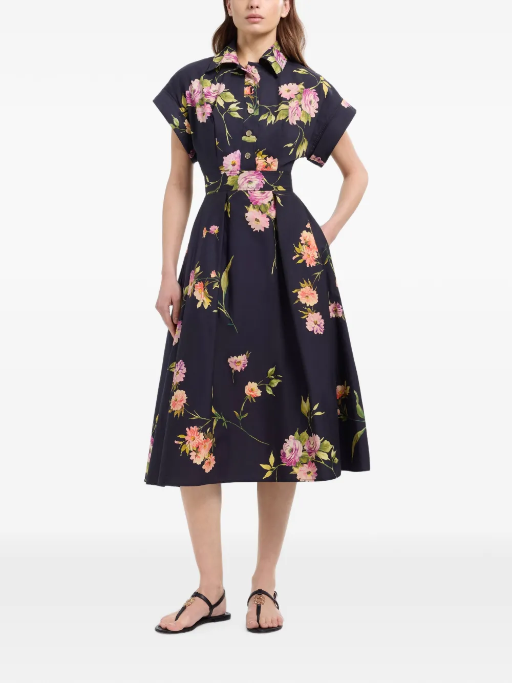 Elie Saab Midi-jurk met bloemenprint Zwart