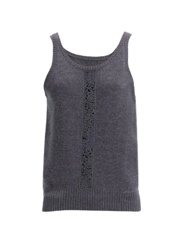 Elie Saab Lace-insert Knit Top in Grey