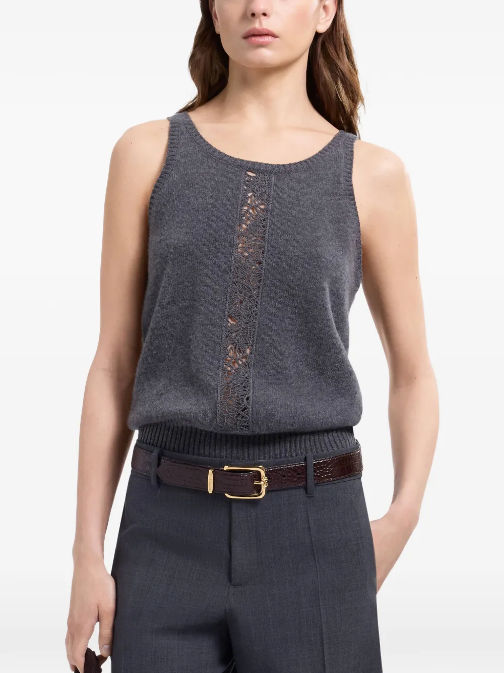 Elie Saab Gebreide top met kanten vlak Grijs