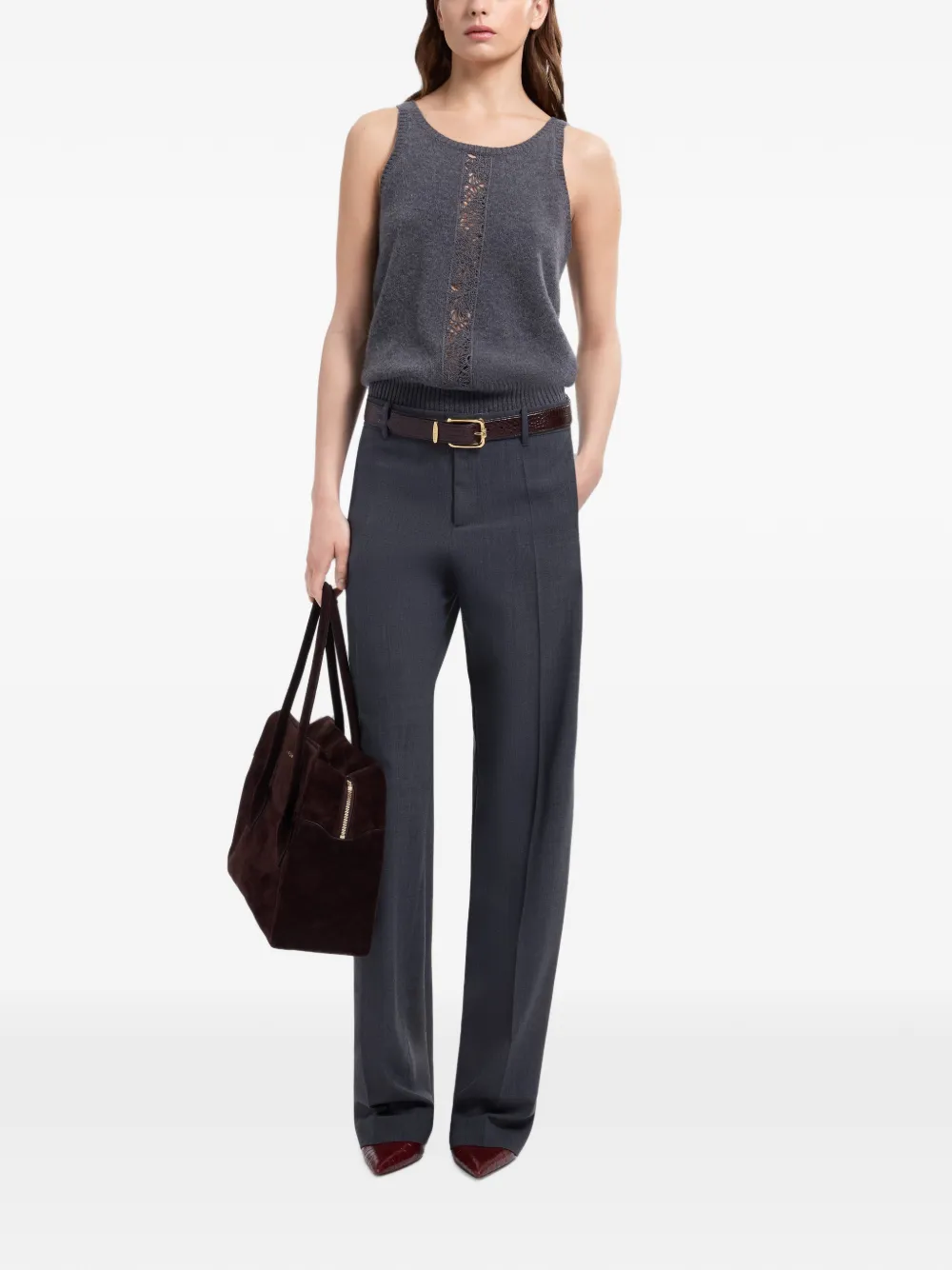 Elie Saab Gebreide top met kanten vlak Grijs