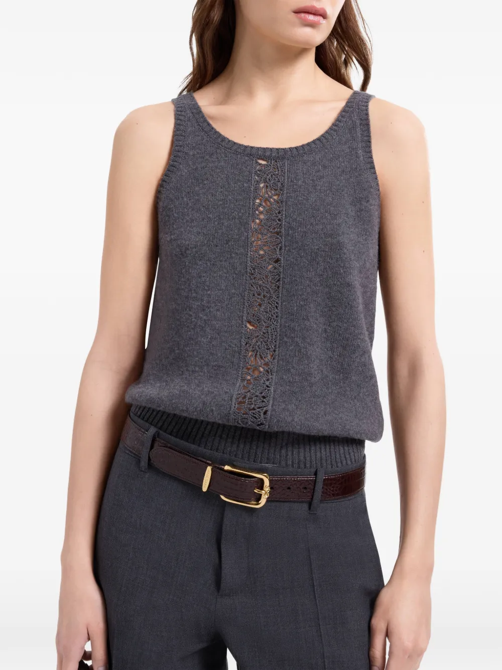 Elie Saab Lace-insert Knit Top in Grey, view 5