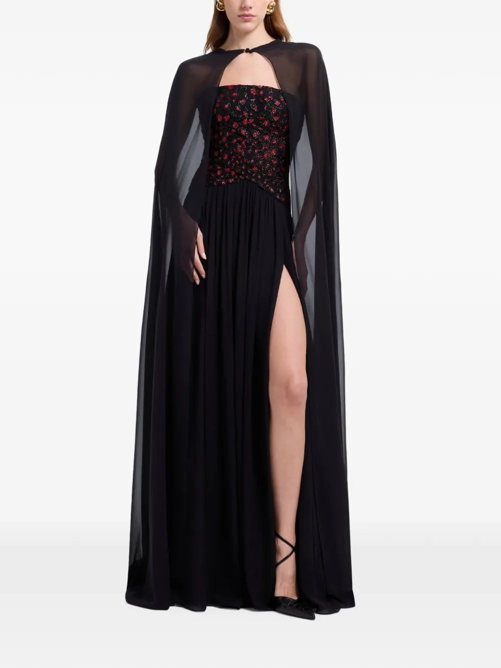 Elie Saab Strapless maxi-jurk met borduurwerk Zwart