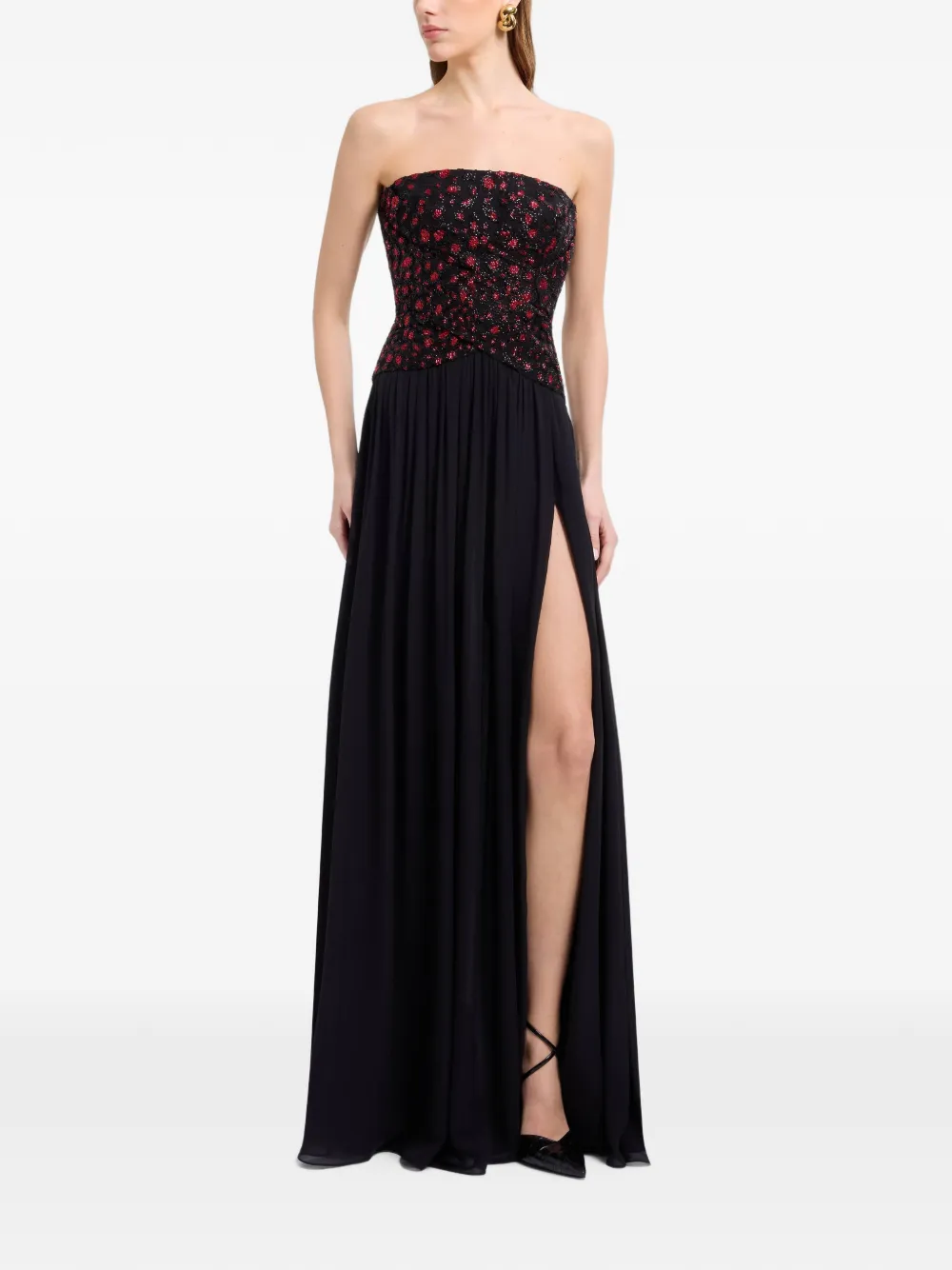Elie Saab Strapless maxi-jurk met borduurwerk Zwart