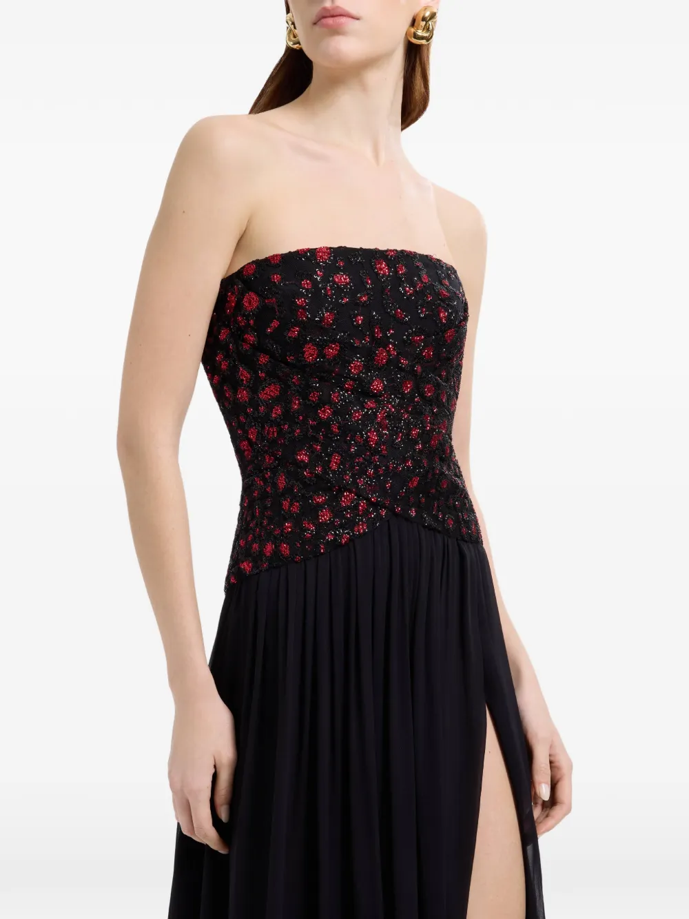Elie Saab Strapless maxi-jurk met borduurwerk Zwart