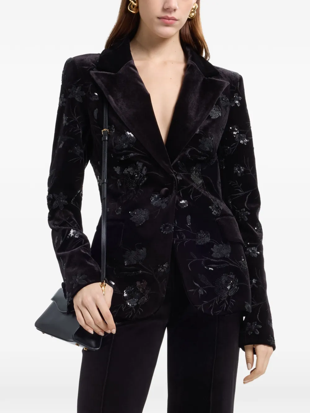 Elie Saab Blazer met geborduurde pailletten Zwart