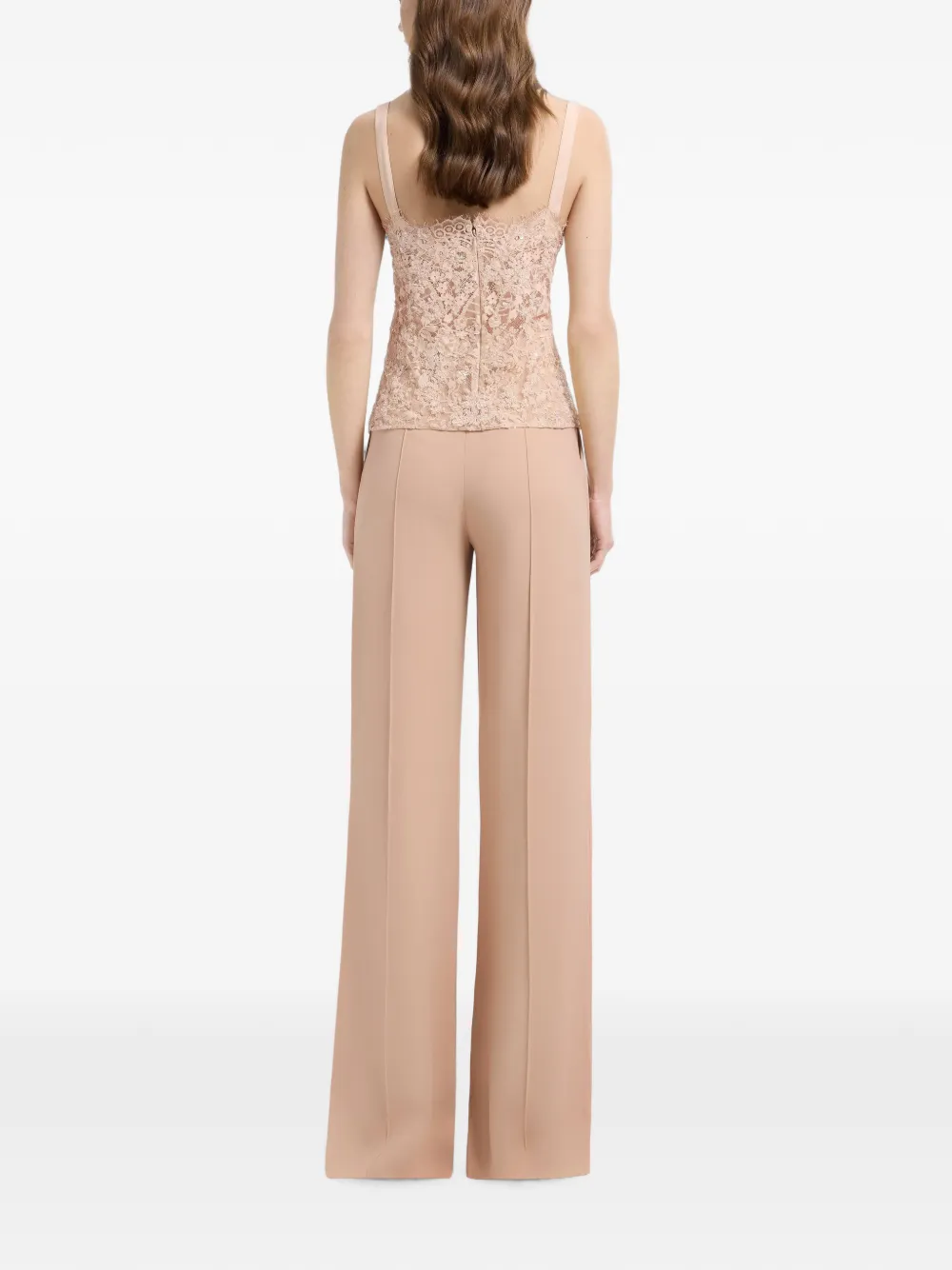 Elie Saab Jack en top met geborduurde kralen en kant Beige