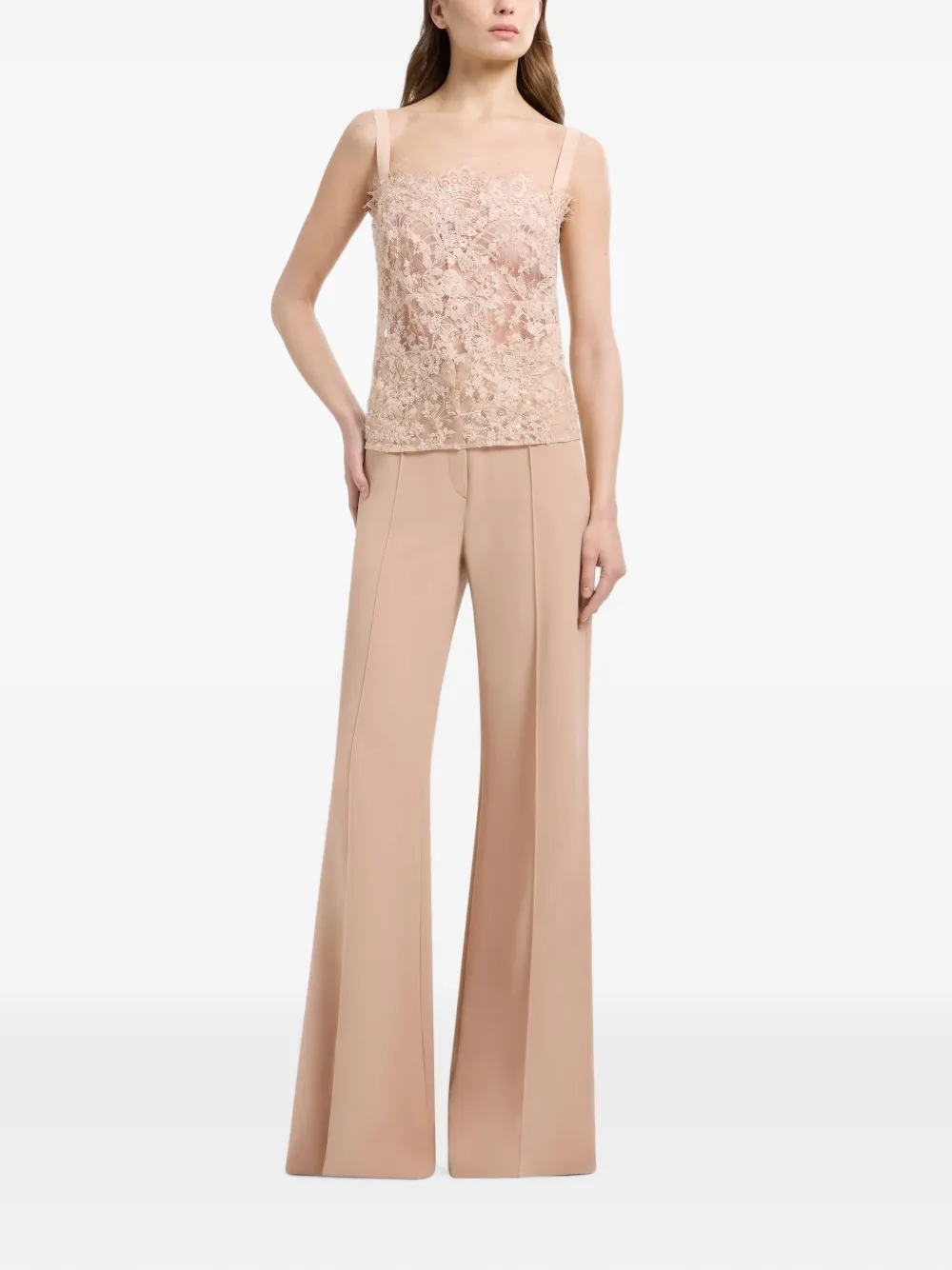 Elie Saab Jack en top met geborduurde kralen en kant Beige