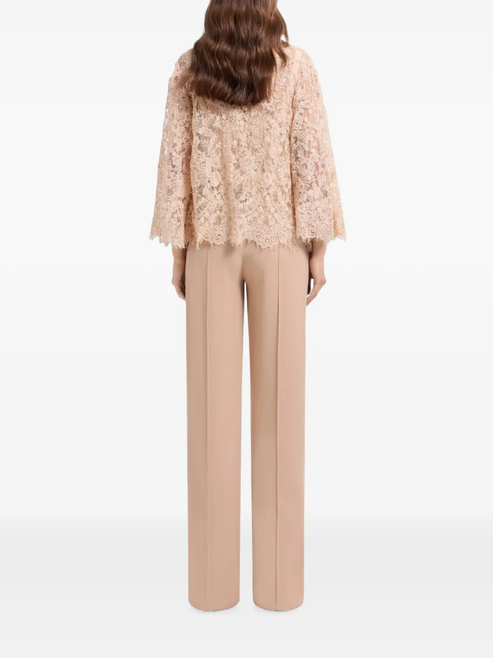 Elie Saab Jack en top met geborduurde kralen en kant Beige