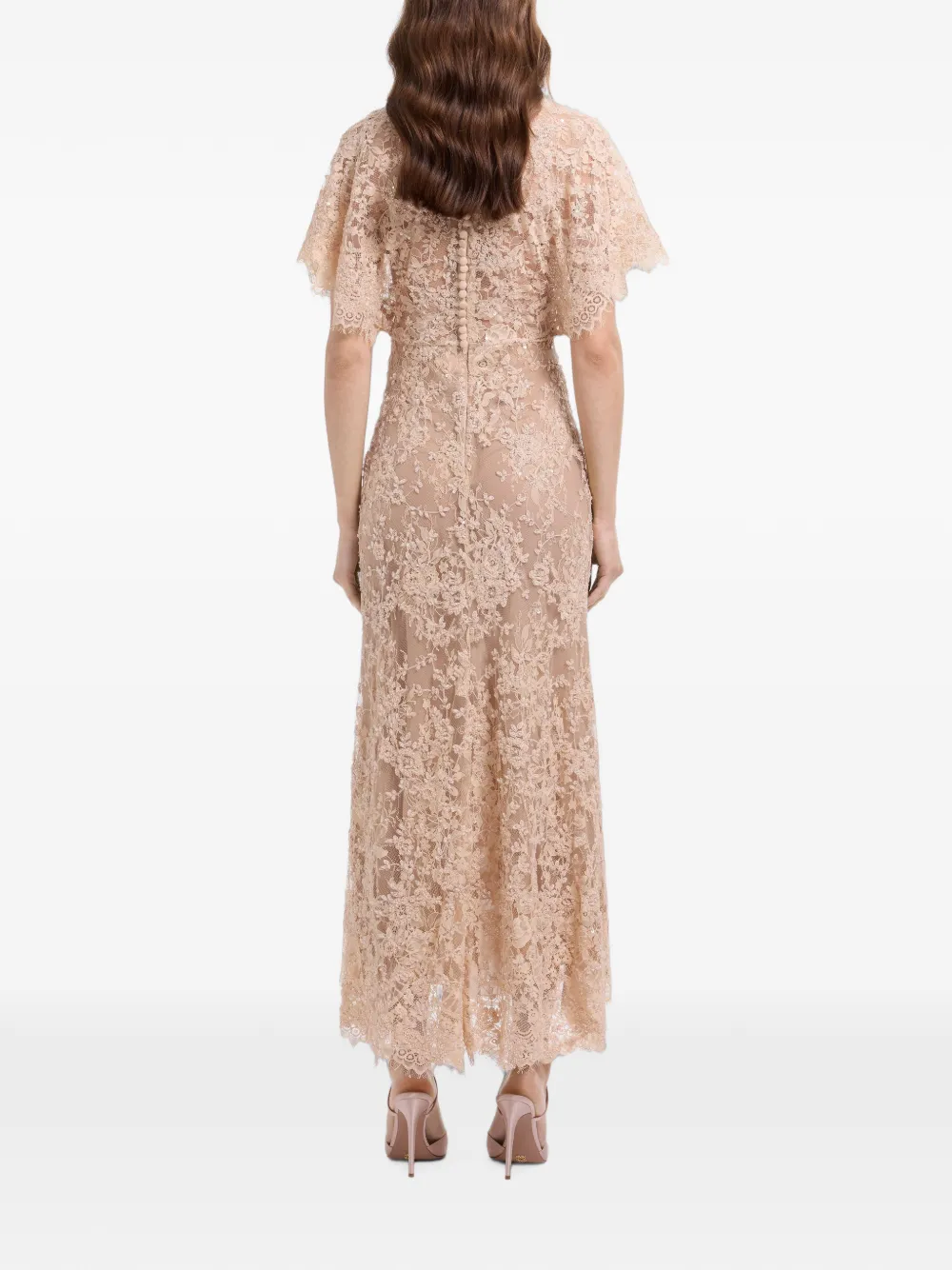 Elie Saab Kanten midi-jurk met geborduurde kralen Beige