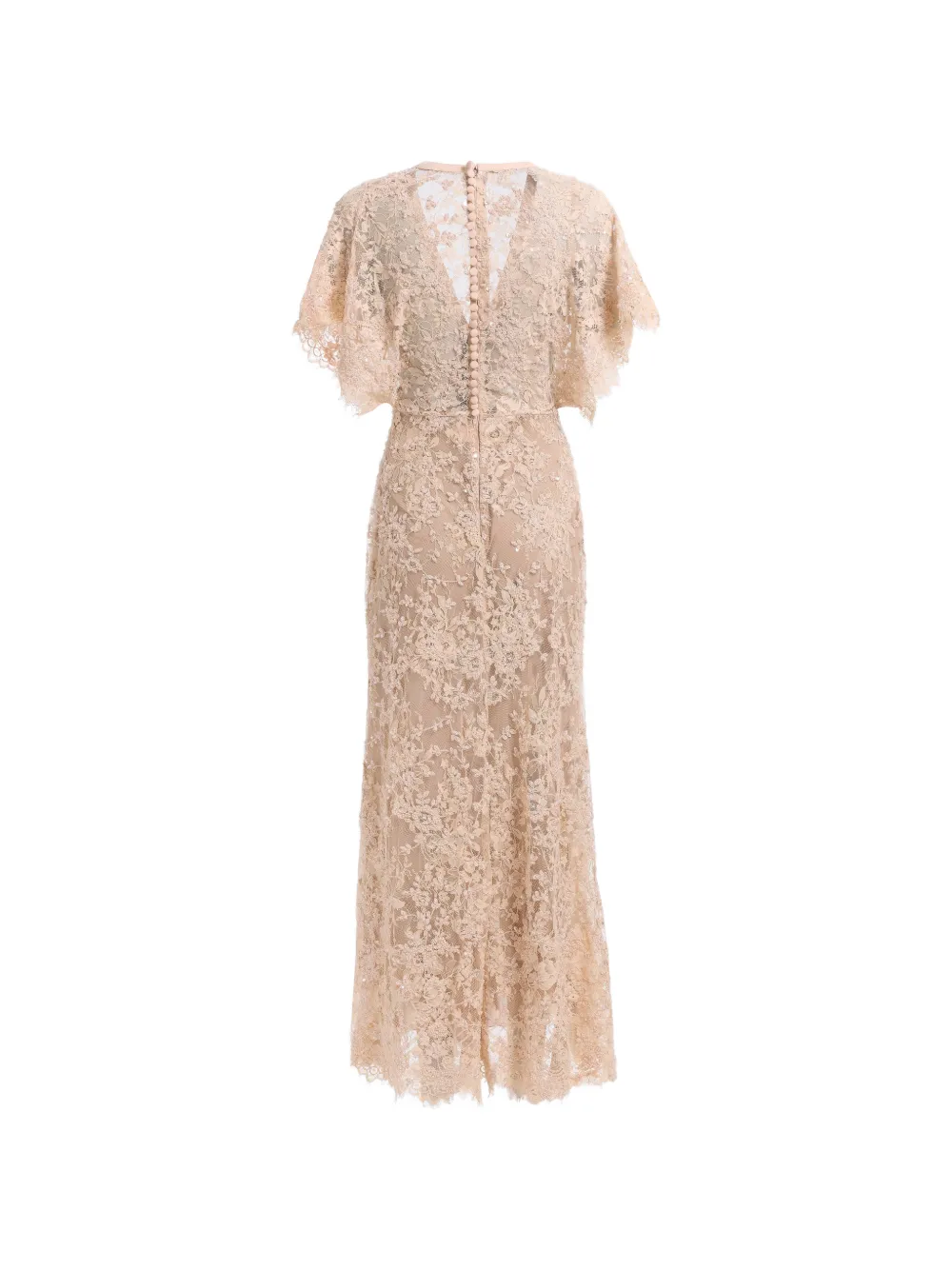 Elie Saab Kanten midi-jurk met geborduurde kralen Beige