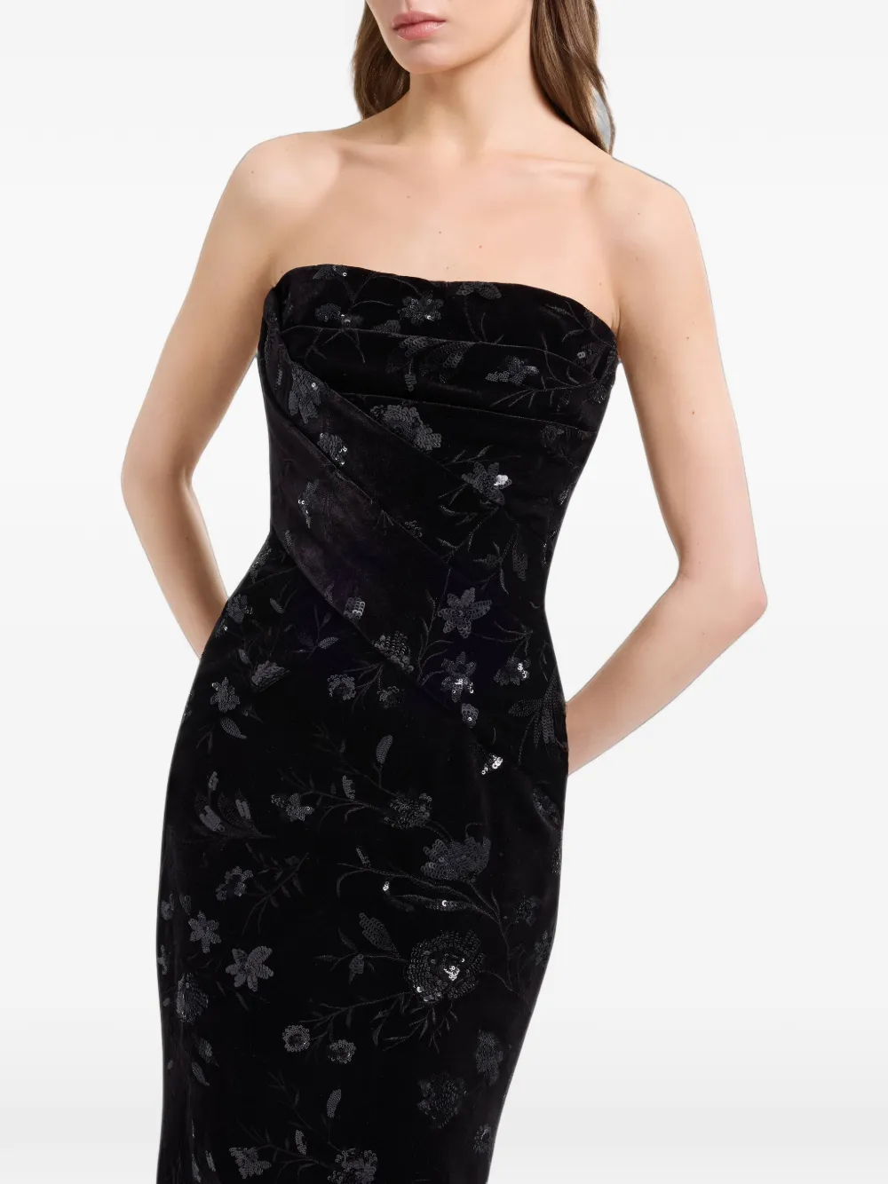 Elie Saab embroidered strapless maxi dress Zwart