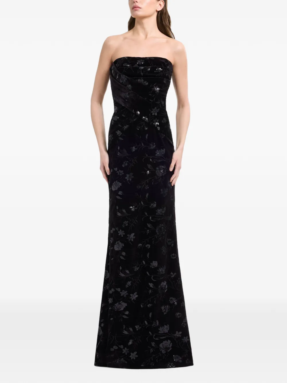 Elie Saab embroidered strapless maxi dress Zwart