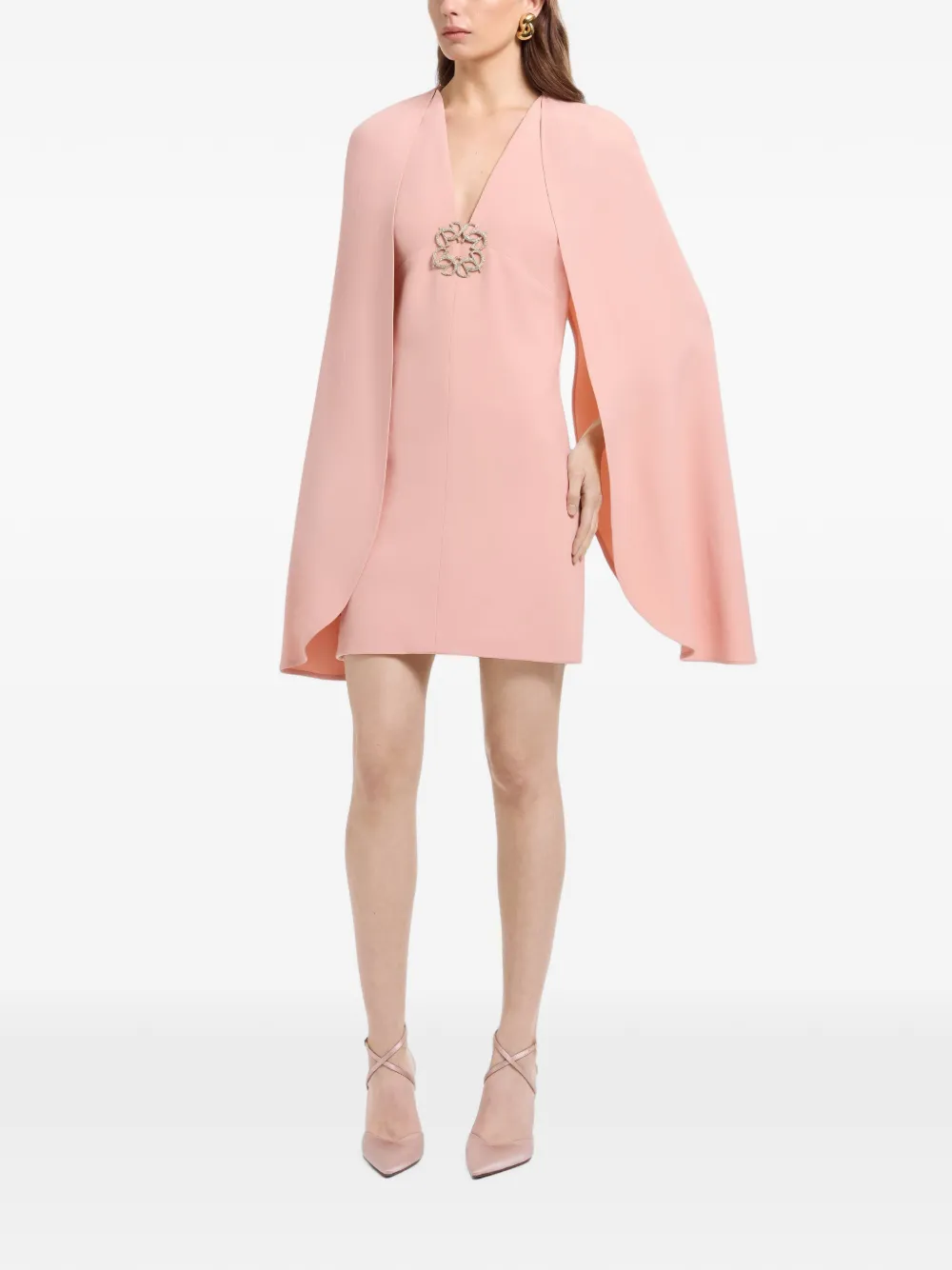 Elie Saab Mini-jurk met cape verfraaid met kristallen Roze