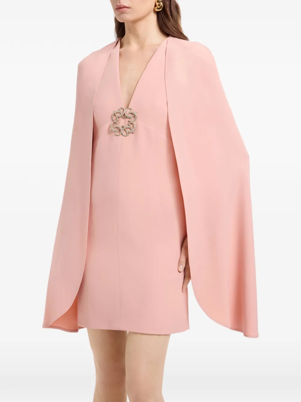 Elie Saab Mini-jurk met cape verfraaid met kristallen Roze