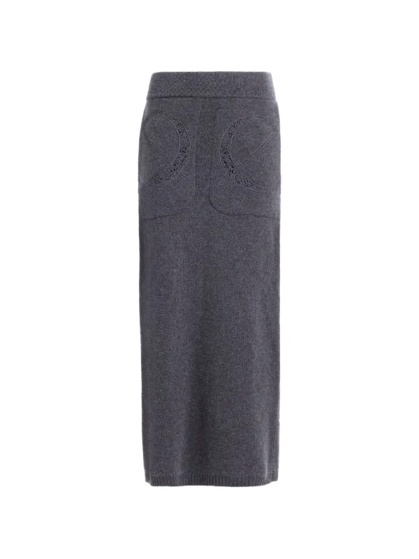 Elie Saab Lace-detail Knit Midi Skirt in Grey