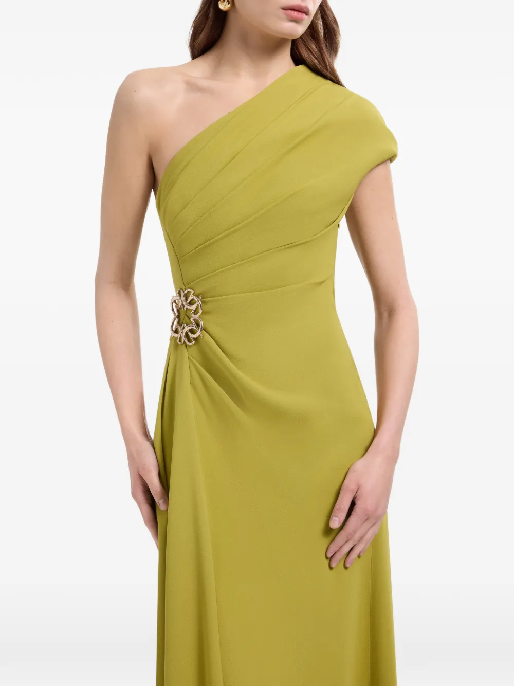 Elie Saab Asymmetrische midi-jurk met broche Groen