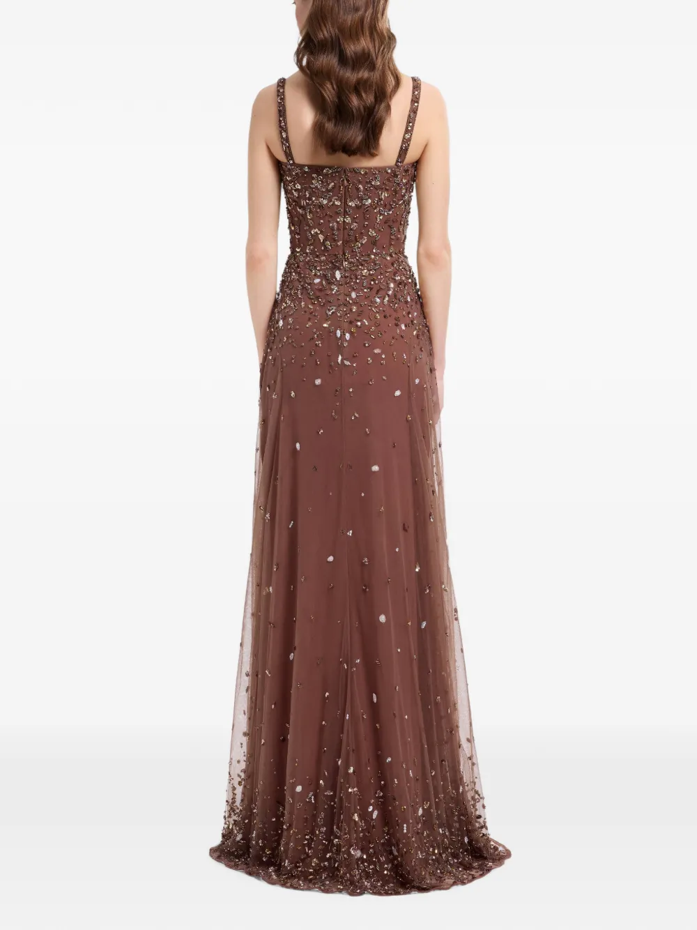 Elie Saab Maxi-jurk met geborduurde kralen Bruin
