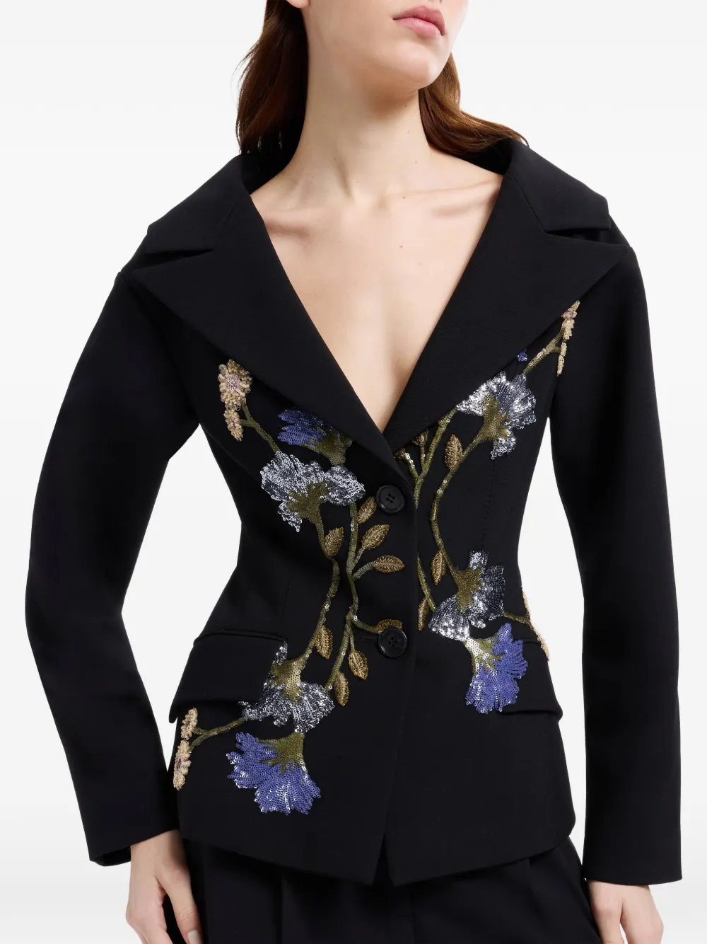 Elie Saab Getailleerd jack met verfraaide details Zwart