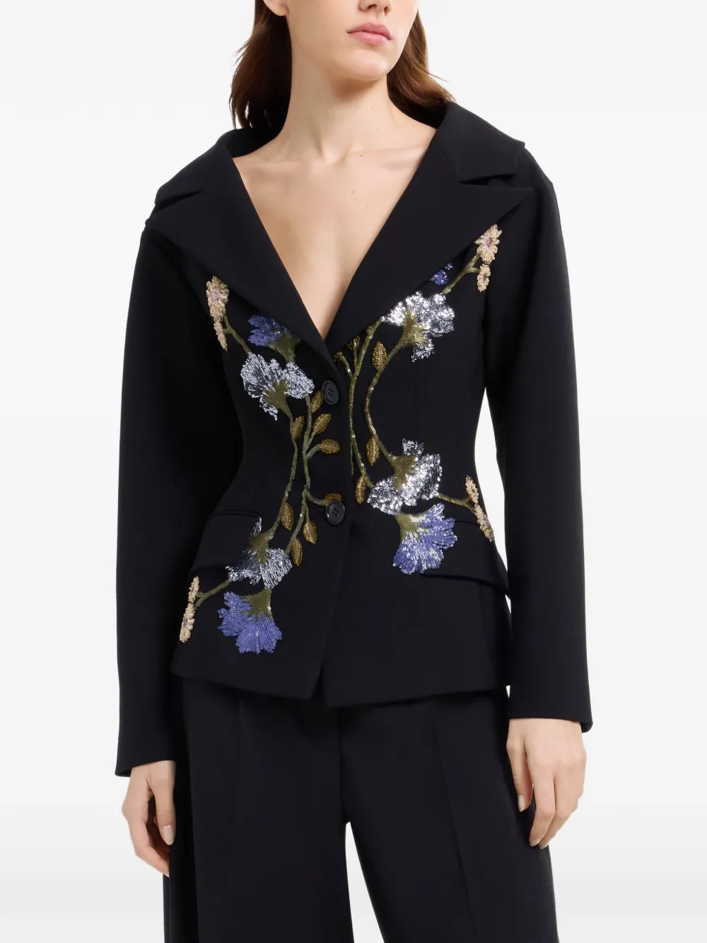 Elie Saab Getailleerd jack met verfraaide details Zwart