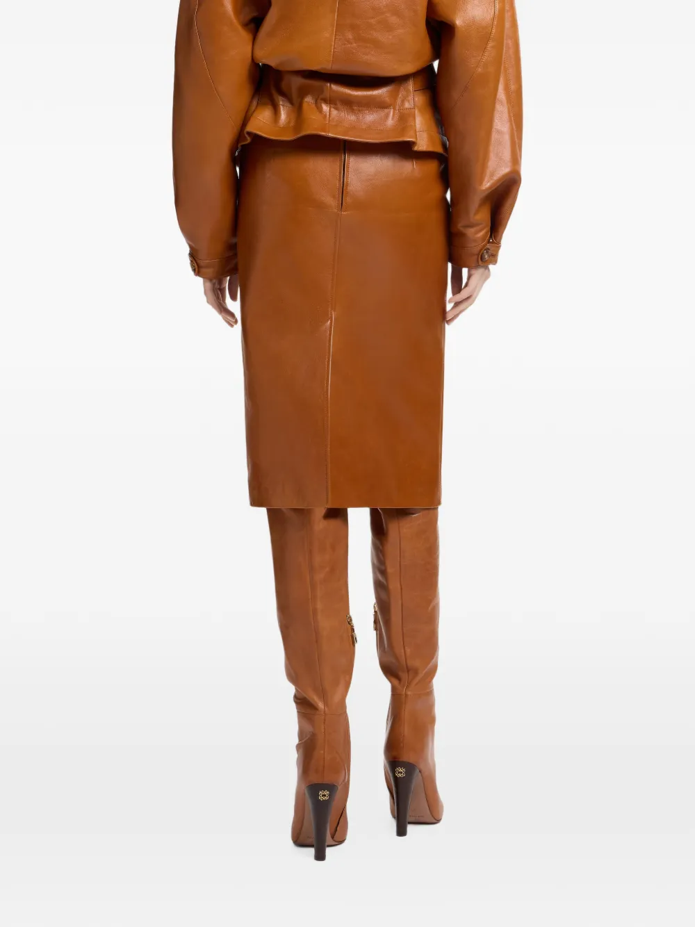Elie Saab Leren midi-kokerrok Bruin