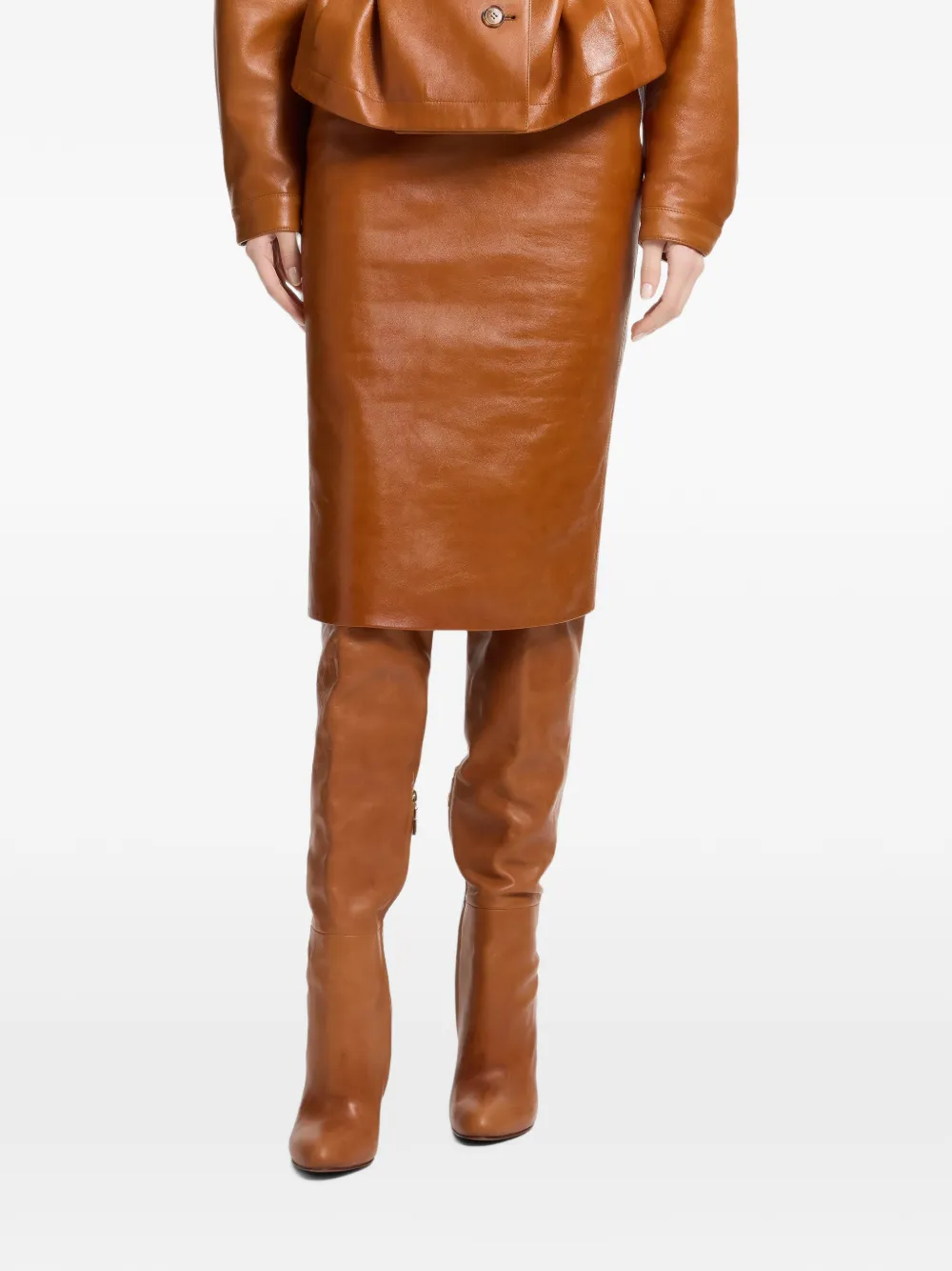 Elie Saab Leren midi-kokerrok Bruin