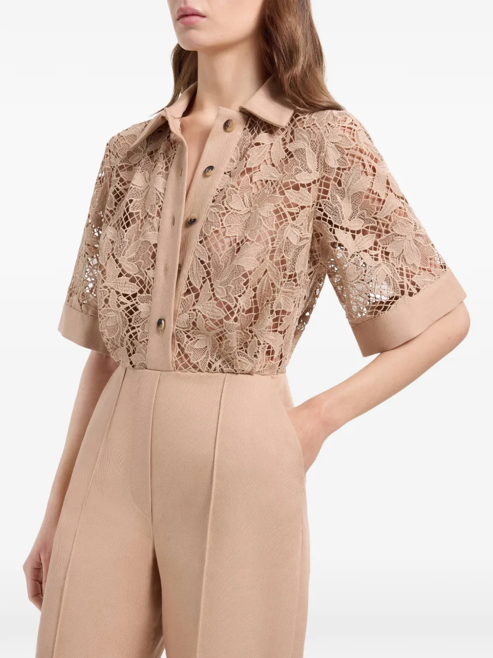 Elie Saab Jumpsuit met macramé kant Beige