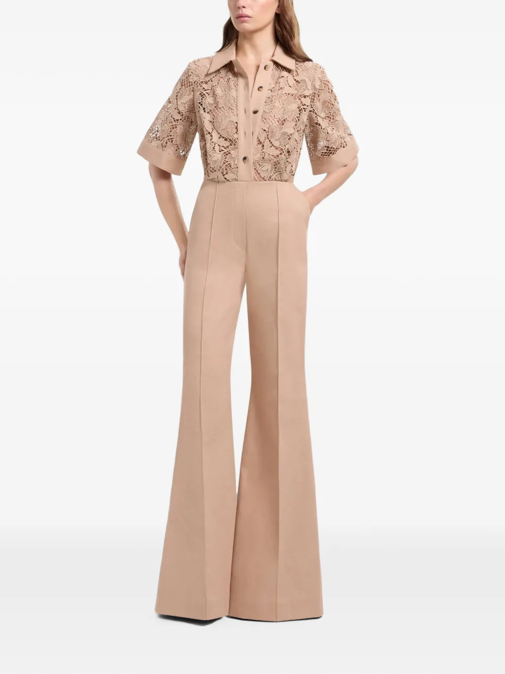 Elie Saab Jumpsuit met macramé kant Beige