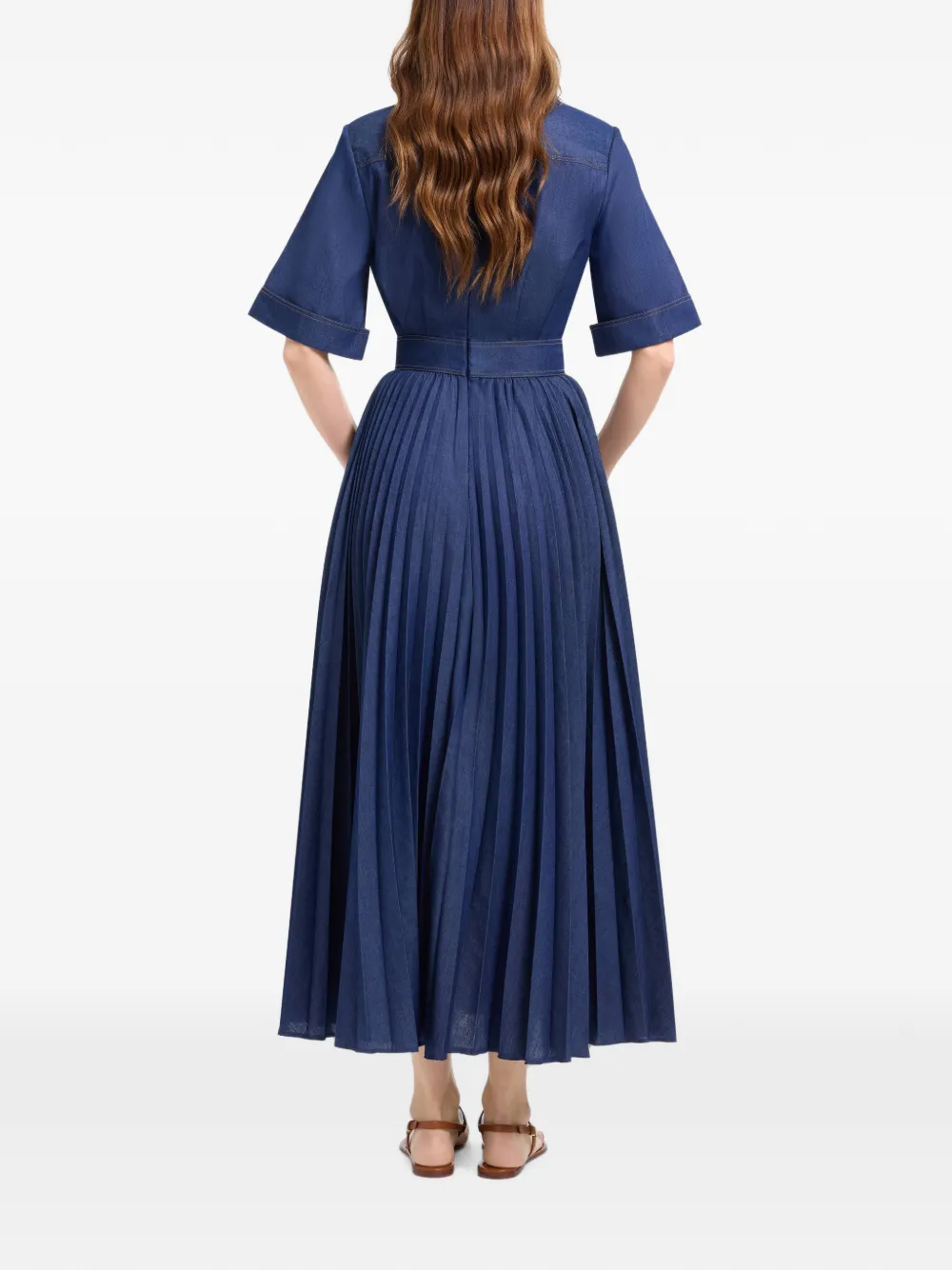 Elie Saab Jurk van spijkerstof met plooien Blauw