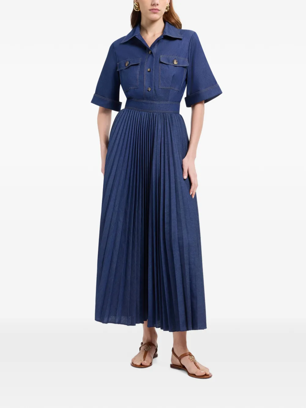 Elie Saab Jurk van spijkerstof met plooien Blauw