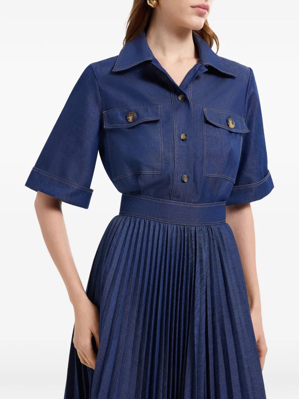 Elie Saab Jurk van spijkerstof met plooien Blauw