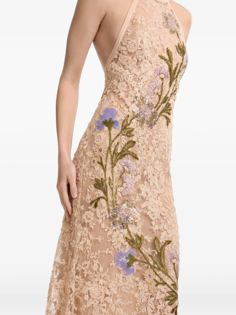 Elie Saab bead-embroidered maxi dress Beige