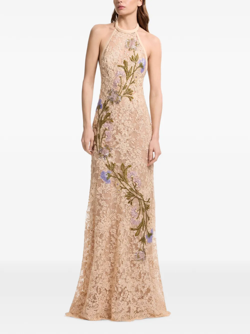 Elie Saab bead-embroidered maxi dress Beige
