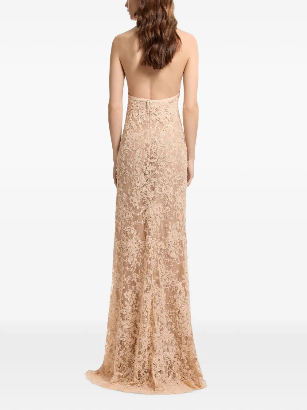 Elie Saab bead-embroidered maxi dress Beige