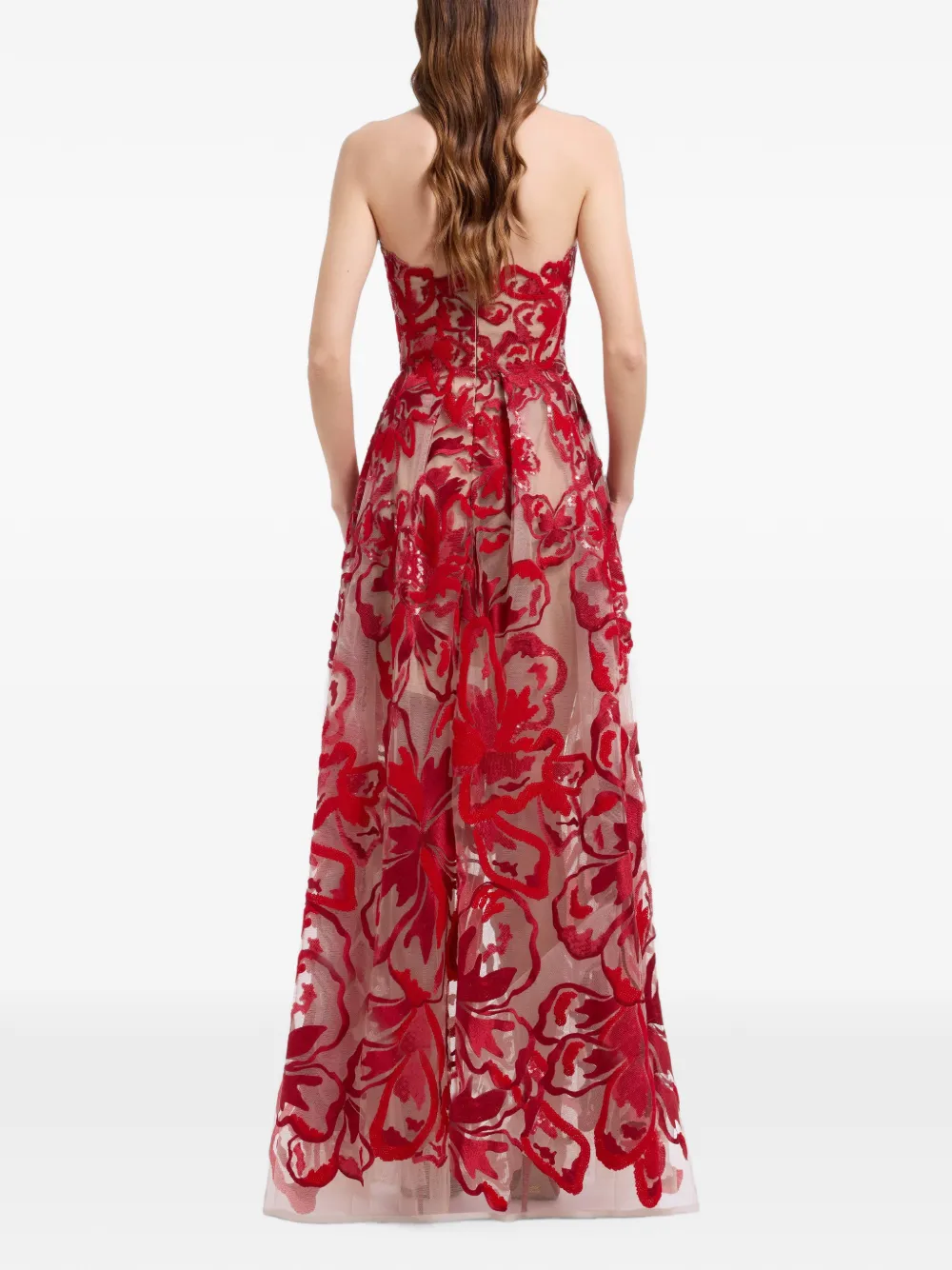 Elie Saab Fluwelen maxi-jurk met borduurwerk Rood