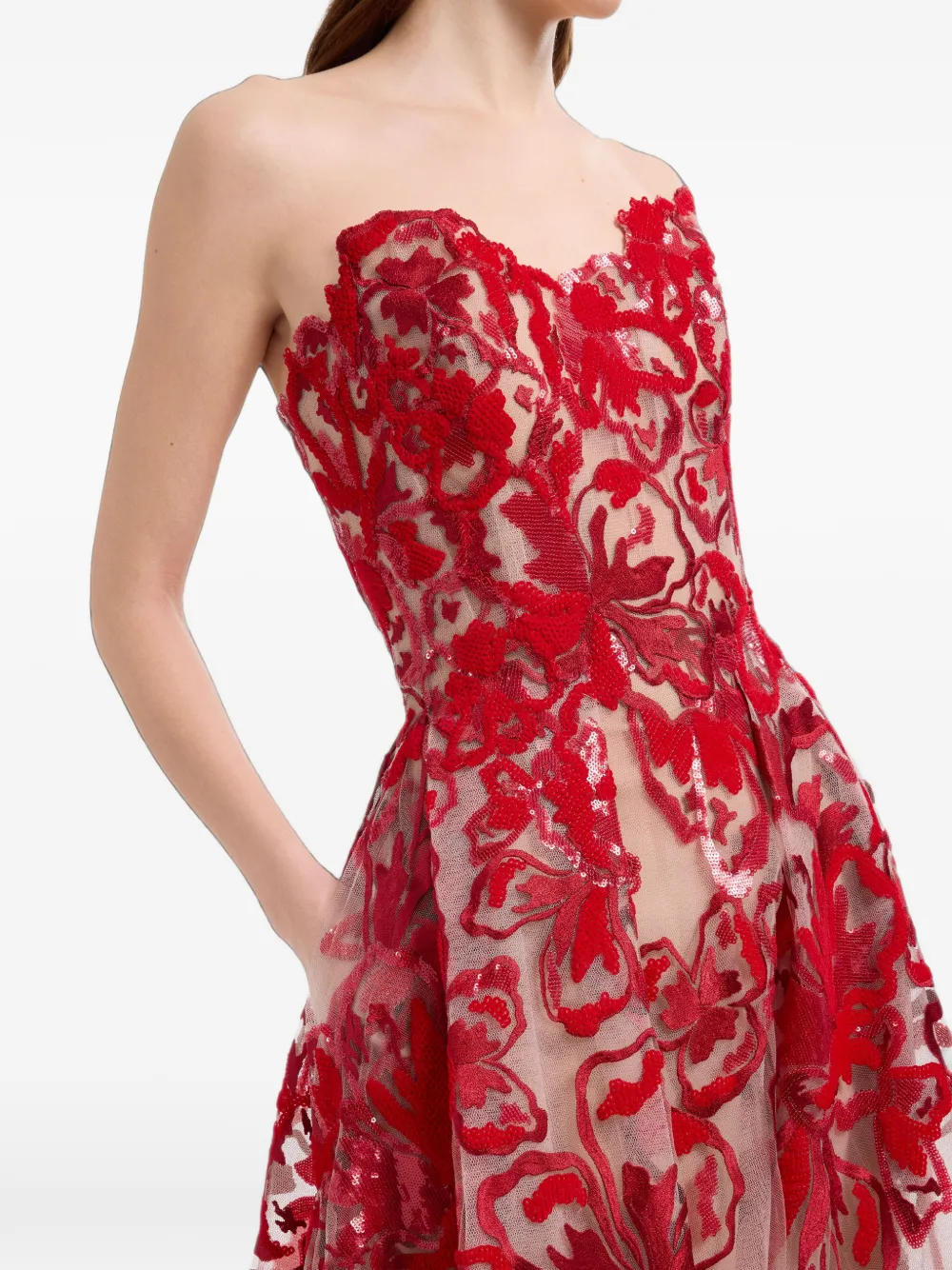 Elie Saab Fluwelen maxi-jurk met borduurwerk Rood