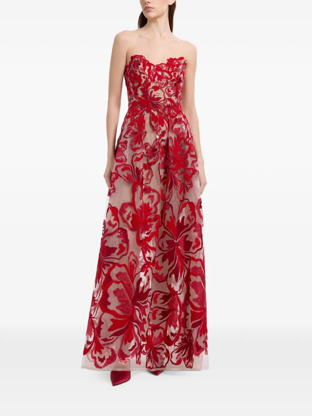 Elie Saab Fluwelen maxi-jurk met borduurwerk Rood