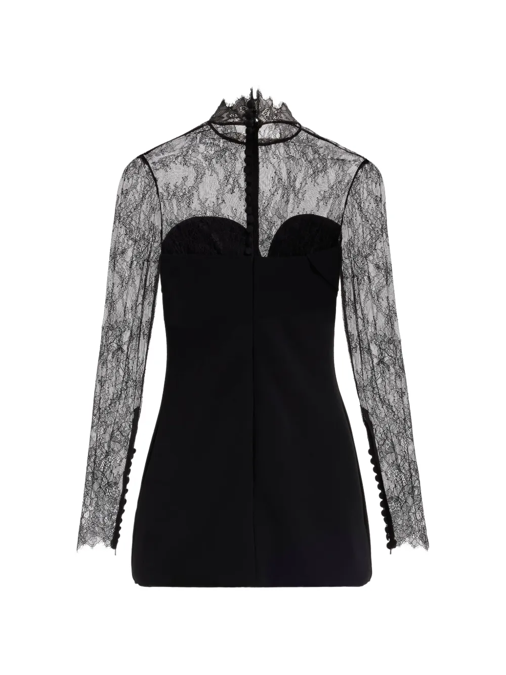 Elie Saab mini-jurk met vlakken van kant en hoge hals Zwart