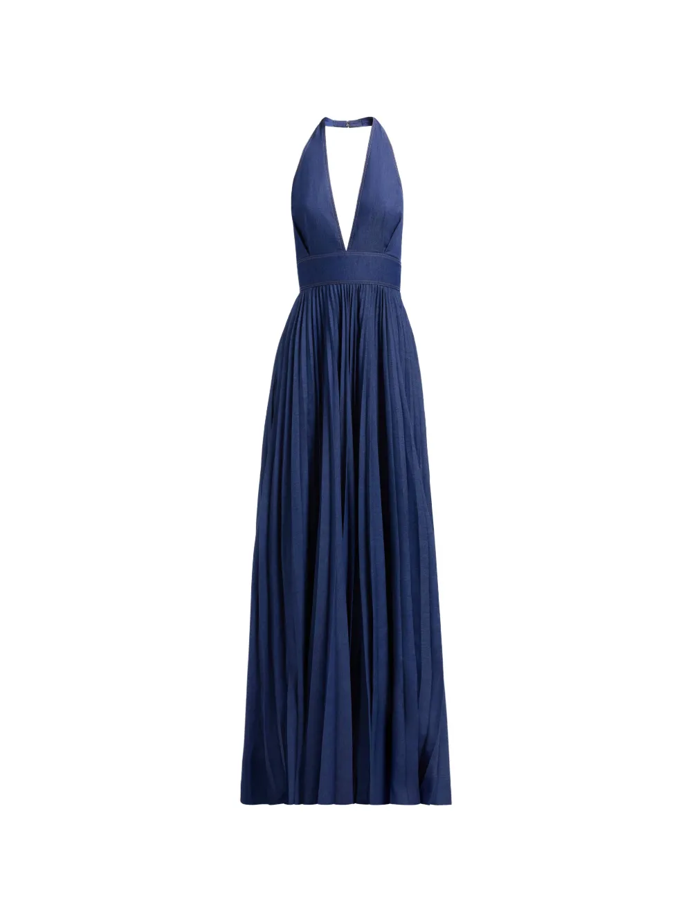 Elie Saab pleated halterneck denim maxi dress