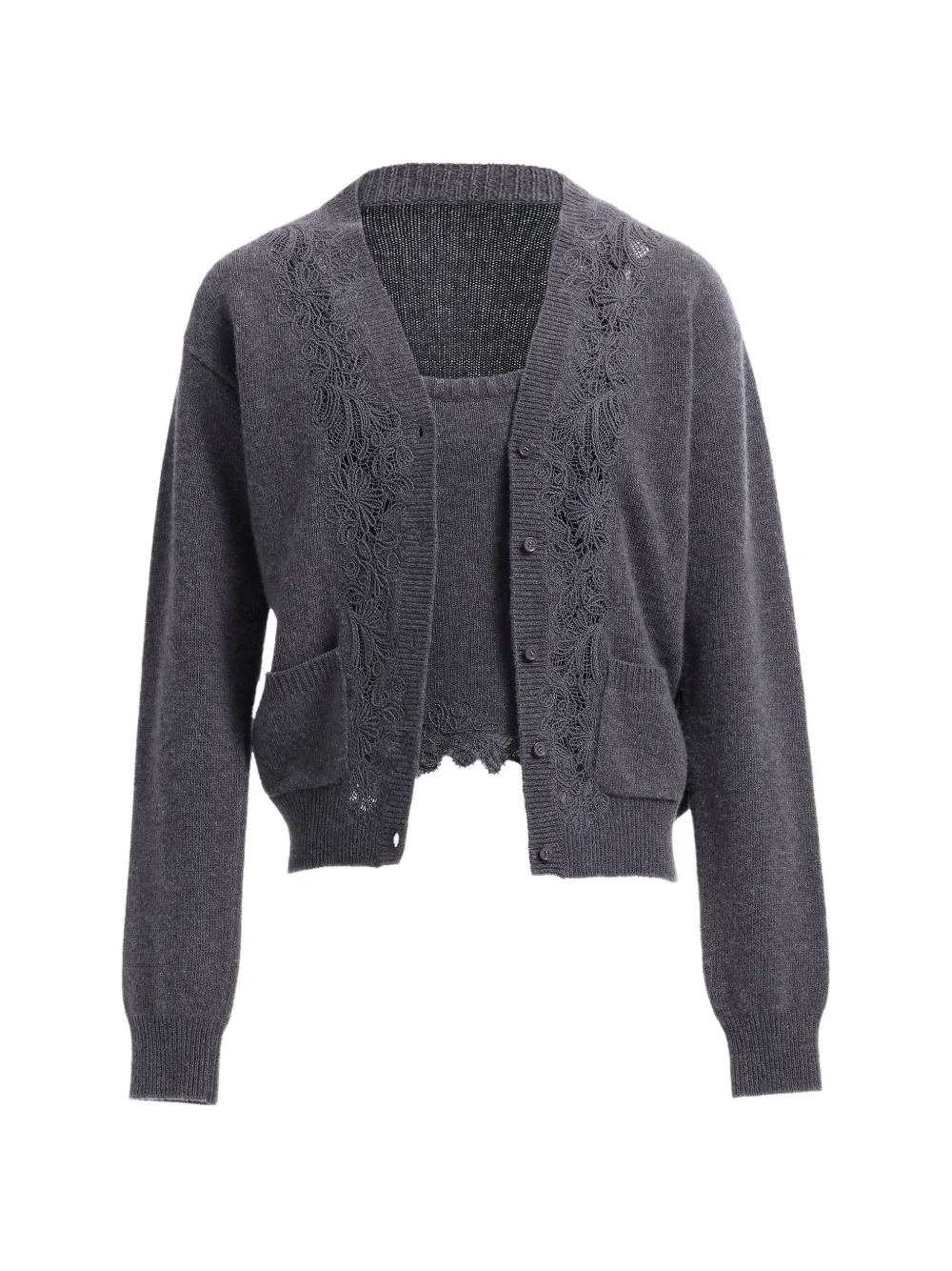 Elie Saab lace-trim knit cardigan and top set