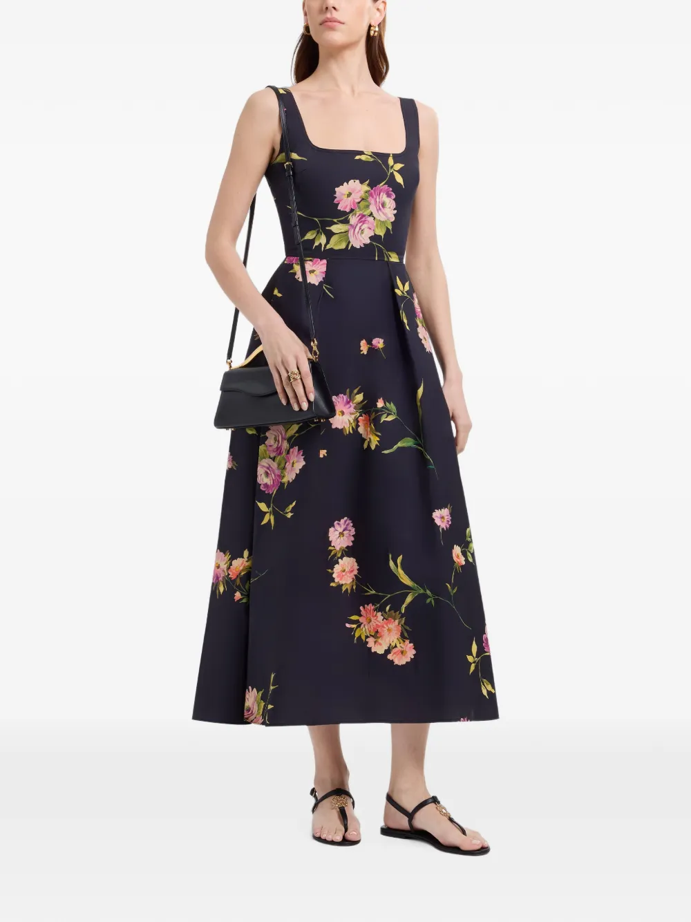 Elie Saab Midi-jurk met bloemenprint Blauw