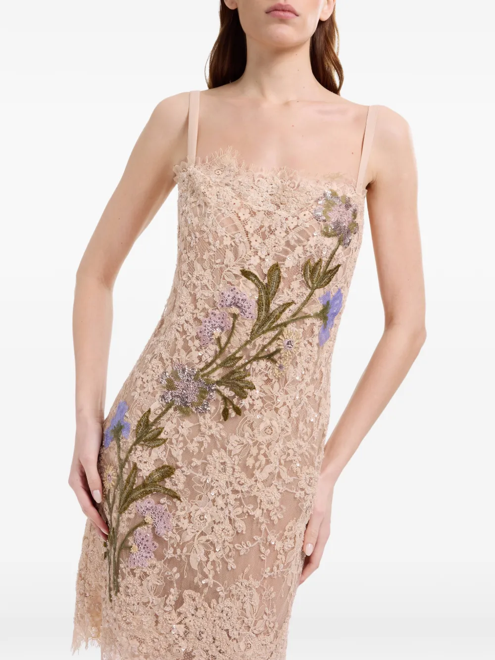 Elie Saab Mini-jurk met bloemenkant Beige