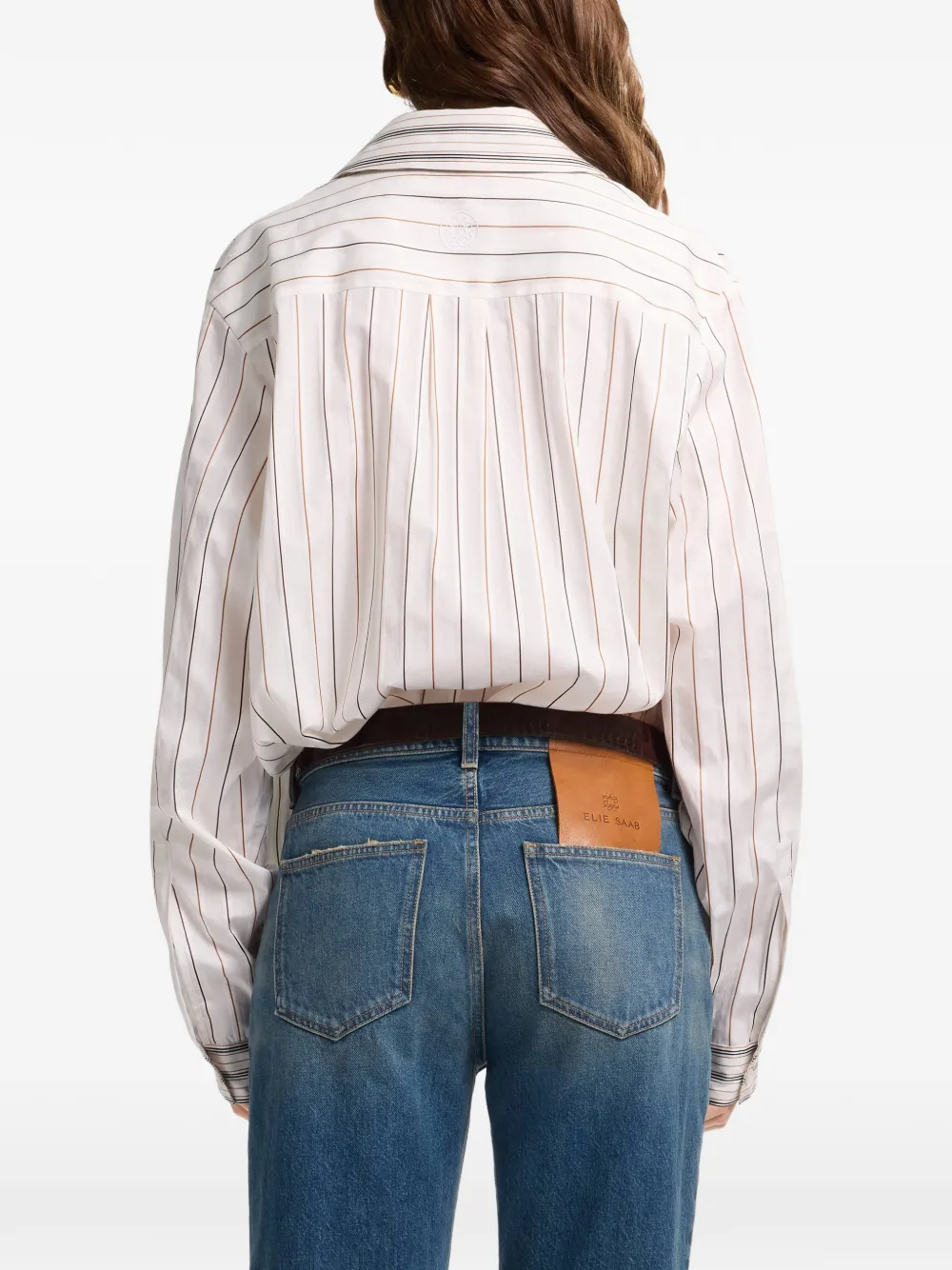 Elie Saab Gestreepte shirt met gestrikte hals Wit