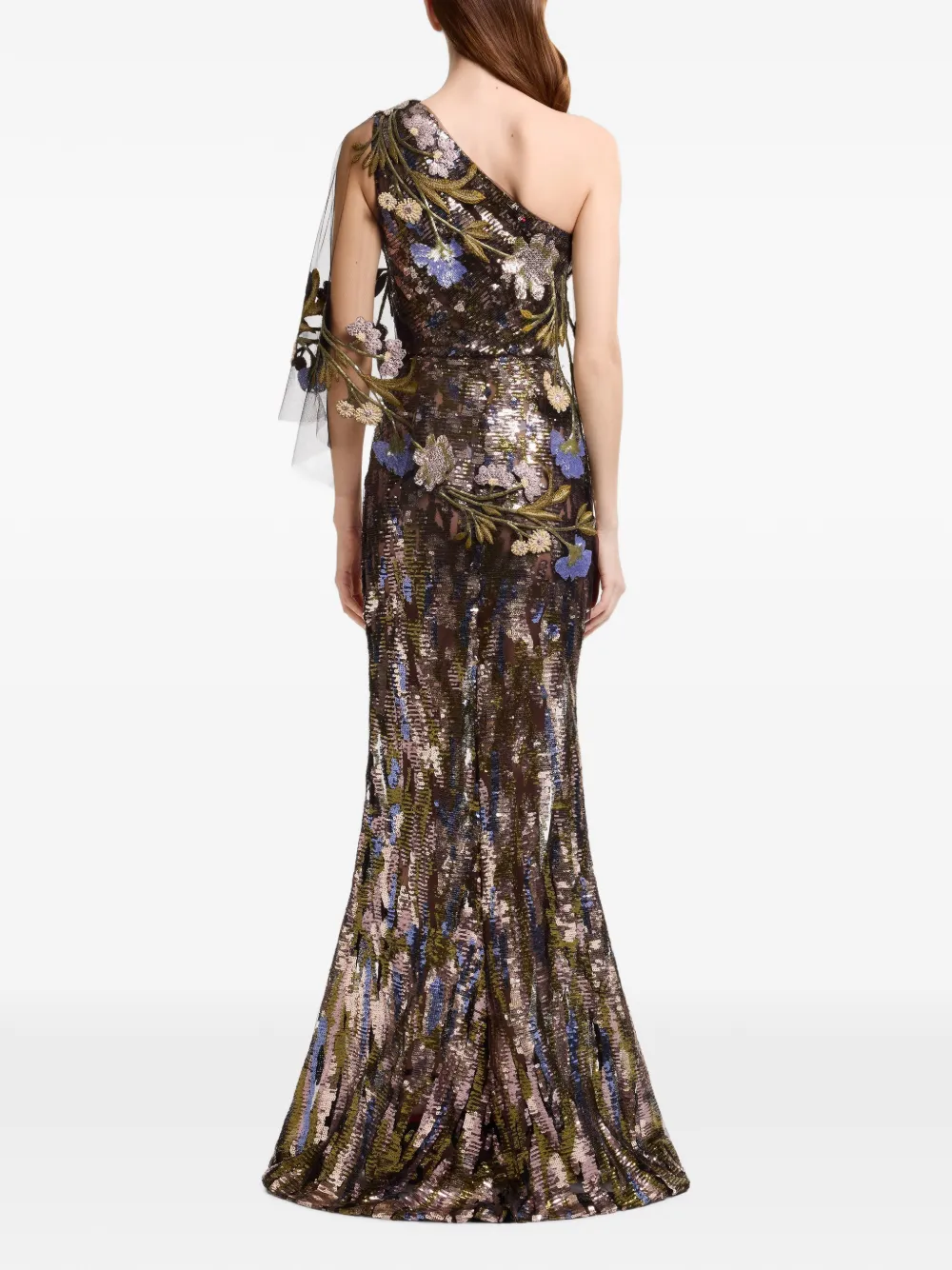 Elie Saab sequin-embellished one-shoulder maxi dress Zwart
