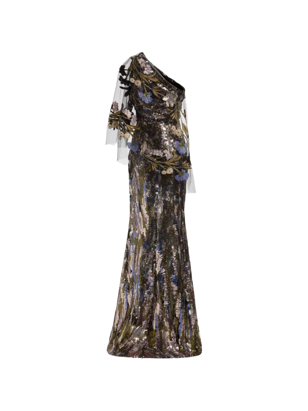Elie Saab sequin-embellished one-shoulder maxi dress Zwart