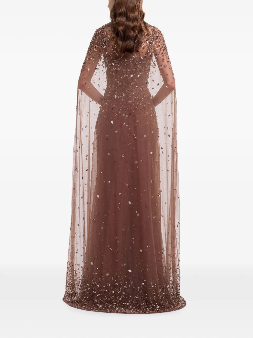 Elie Saab Zijden cape met geborduurde kralen Bruin