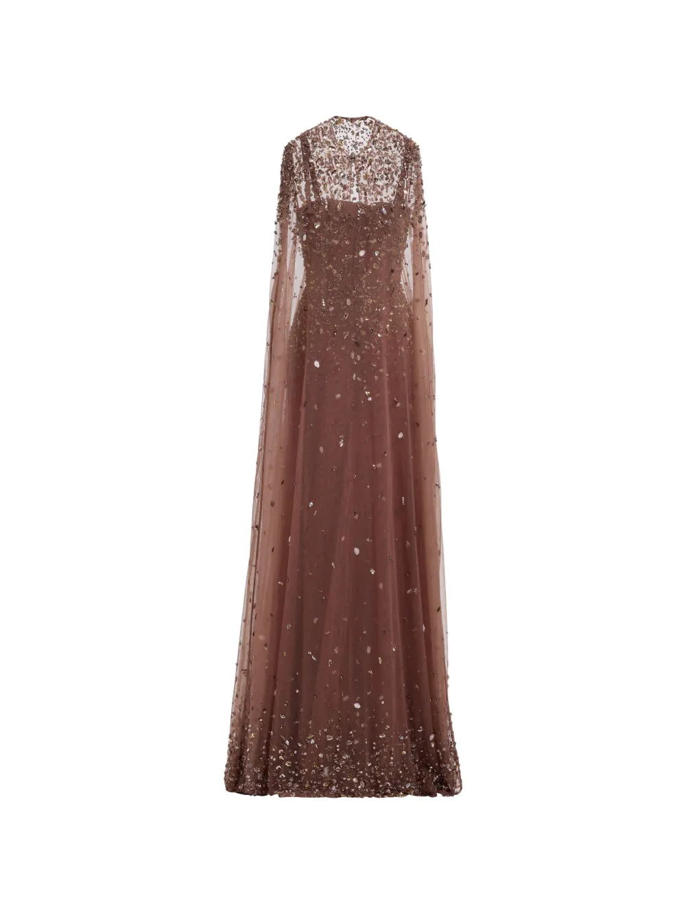 Elie Saab Bead-embroidered Silk Cape in Brown, view 5