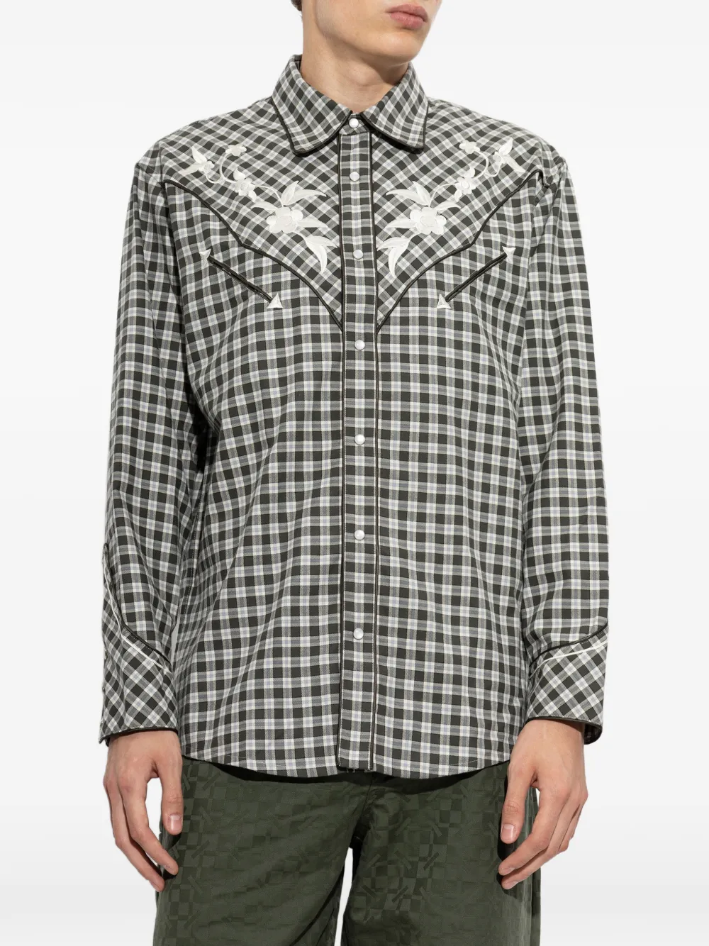 Kenzo Gingham overhemd met geborduurde bloemen Beige
