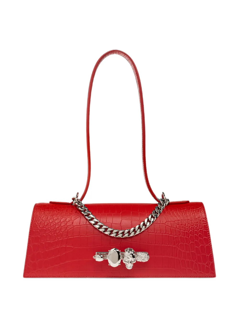 Alexander McQueen Jewelled croc-embossed leather shoulder bag