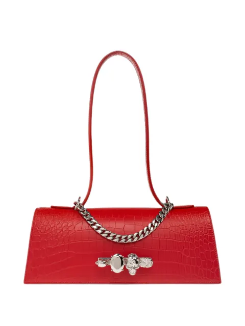 Alexander McQueen Jewelled croc-embossed leather shoulder bag